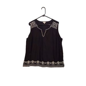 Talbots 100% Cotton Embroidered Sleeveless Tank Top Size XL Black